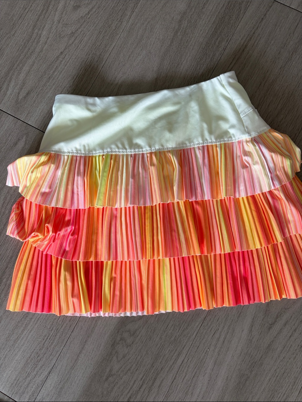 Lucky in Love tennis White Waist Multicolor Tiered Pleated Mini Skirt